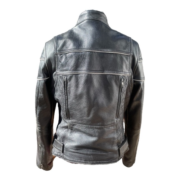 Motorcycle Black Leather Jacket - Picture 4 of 14